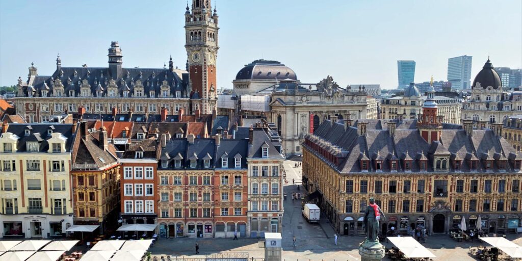 A picturesque view of Lille's old town with historic buildings and cobblestone streets.